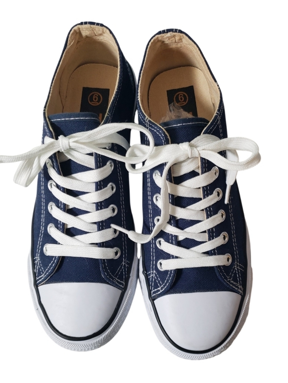 Tans Tansmith Shoes Navy Canvas Contrast Stiching Lace-Up Sneakers 6 Preppy